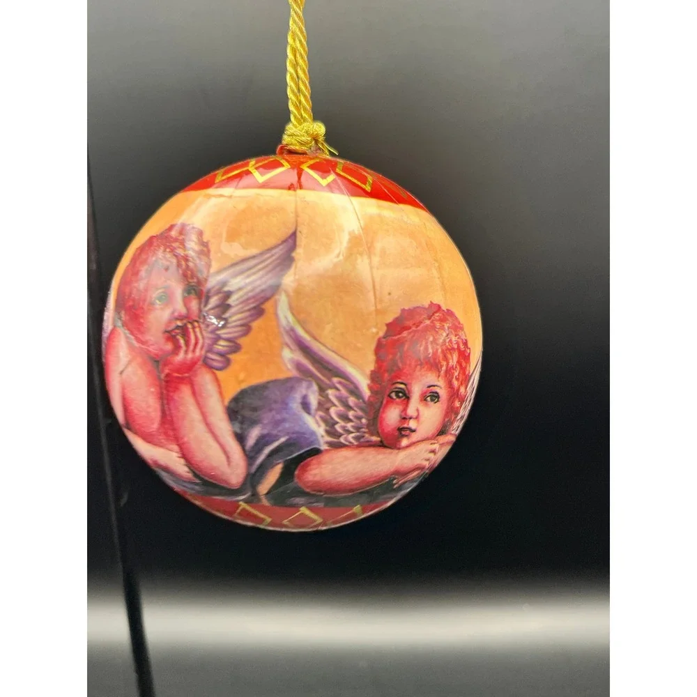 Set of 11‎ Angel Christmas Ornaments Paper Mache Cherub Round Decorative Balls